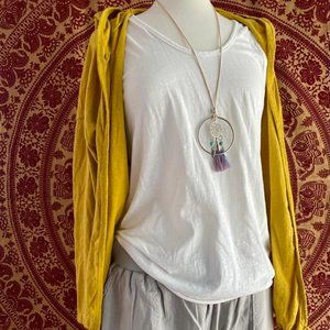 Three-Piece Large White Muscle Tank, Gold Hoodie & Necklace